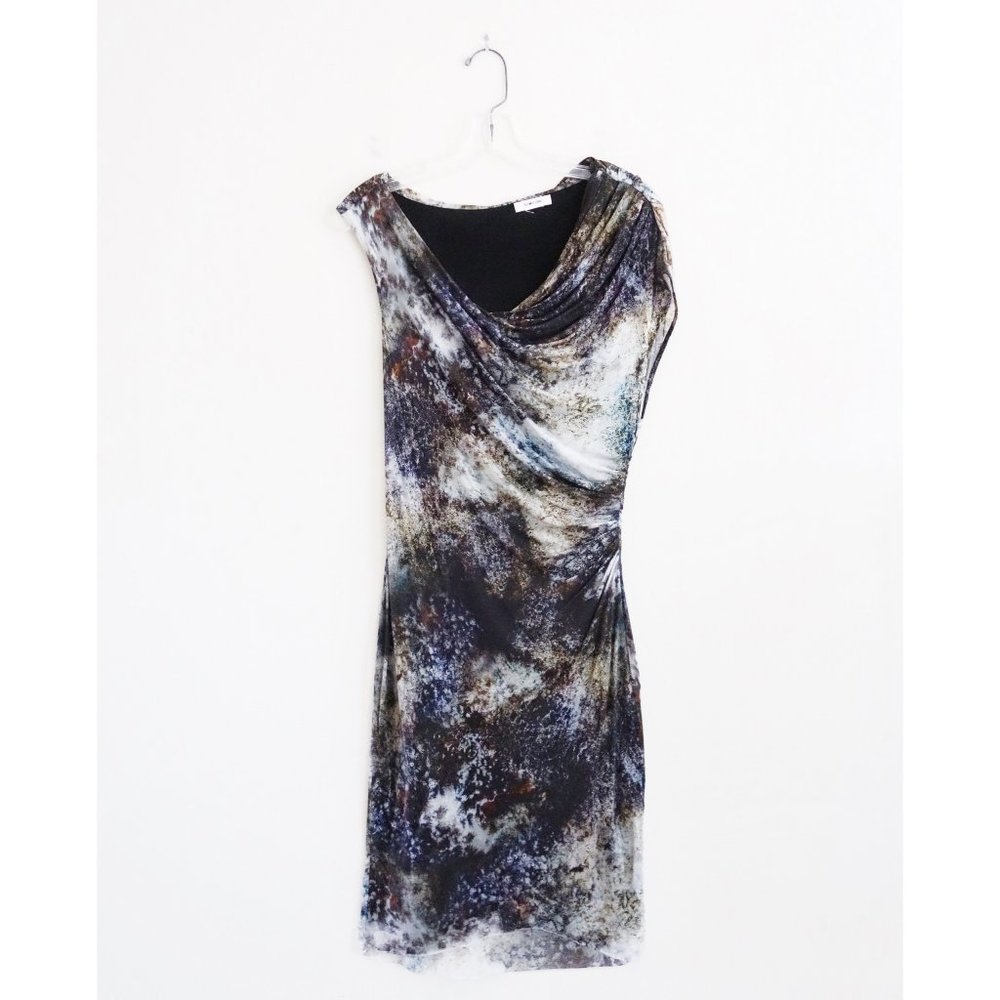 Helmut Lang Purple Black White Modal Jersey Twist Dress est. Small